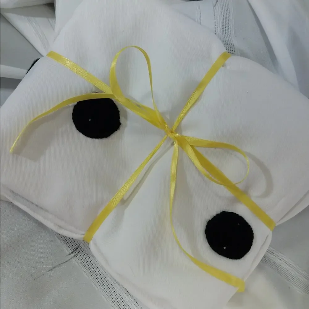 NWOT! PILLOWFORT! PURE WHITE & EMBROIDERED BLACK POLKA DOTS SHOWER CURTAIN!